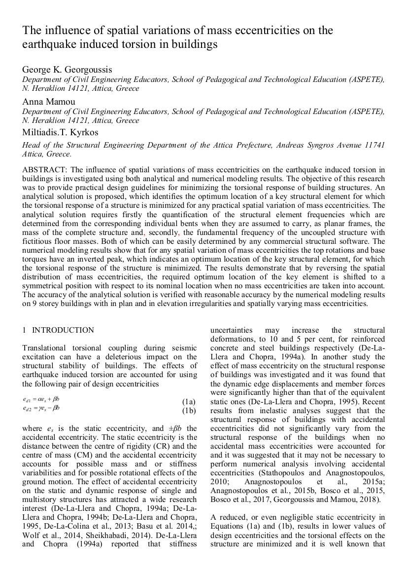 The influence of spatial variations of mass eccentricities on the earthquake induced torsion in buildings