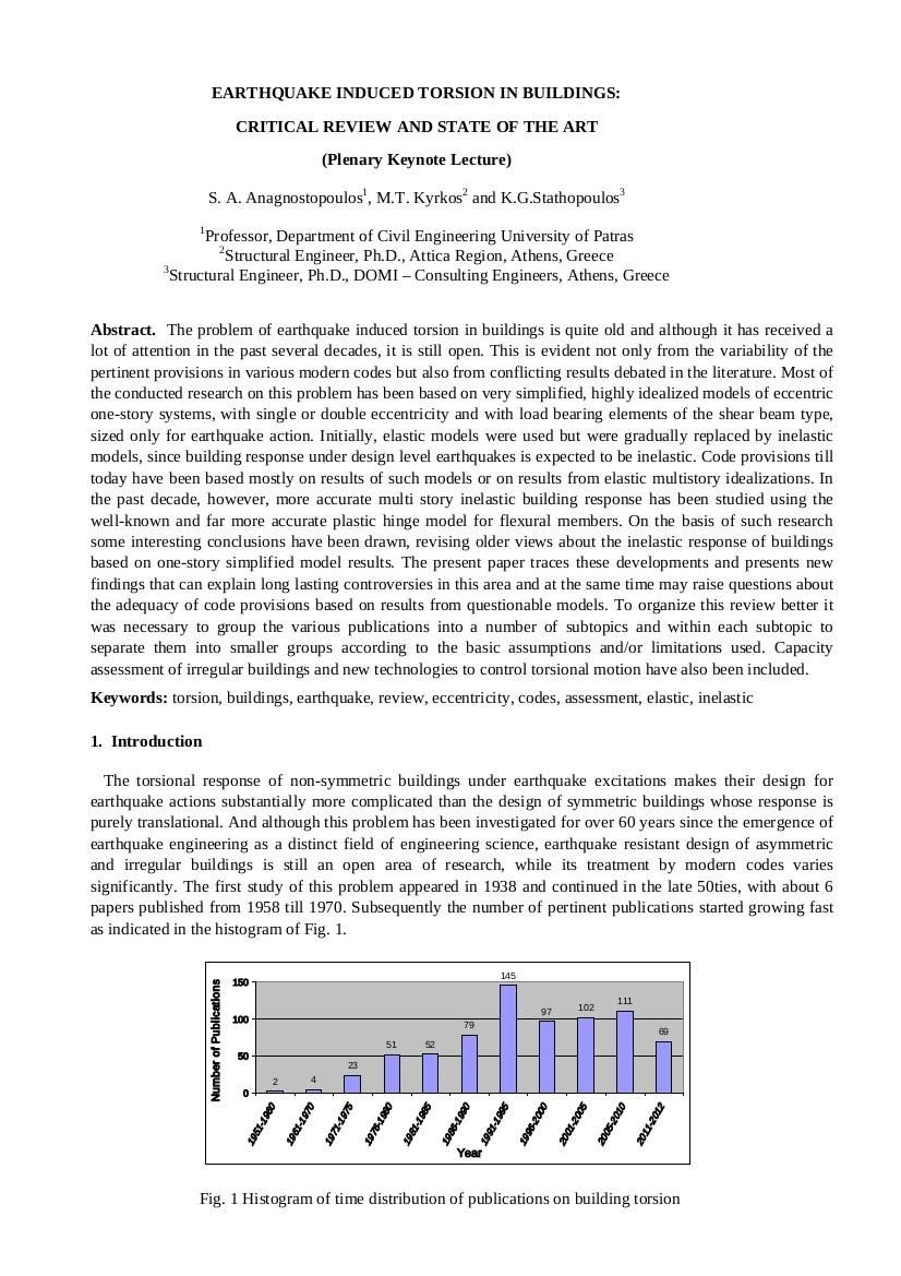 Earthquake Induced Torsion in Buildings Critical Review and State of the Art