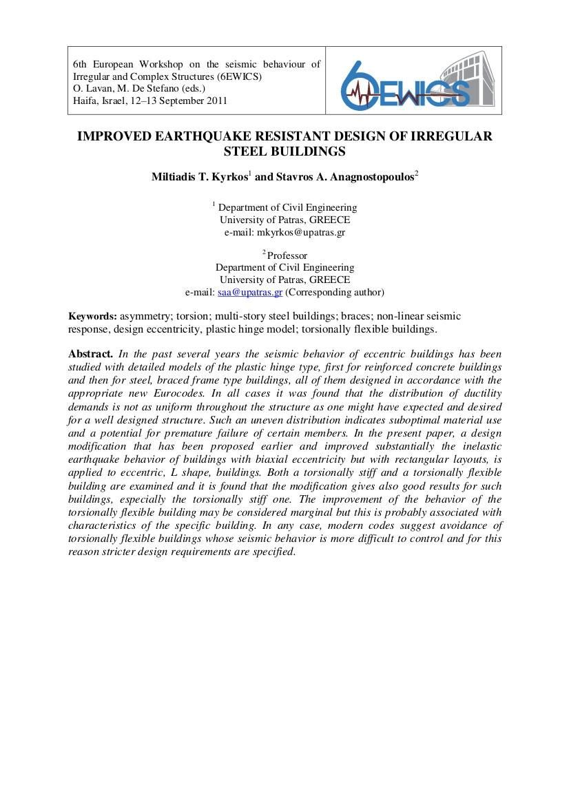 Improved Earthquake Resistant Design of Irregular Steel Buildings