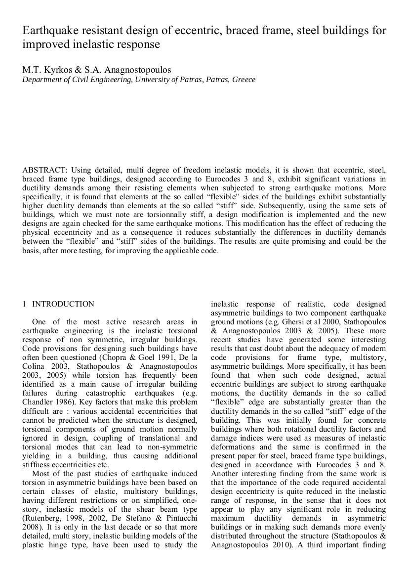 STESSA 2012: Earthquake resistant design of eccentric, braced frame, steel buildings for improved inelastic response