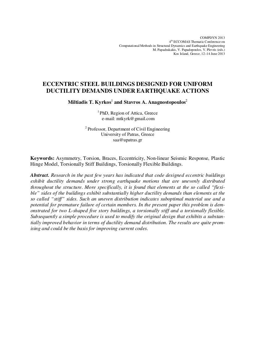 Eccentric Steel Buildings Designed for Uniform Ductility Demands Under Earthquake Actions