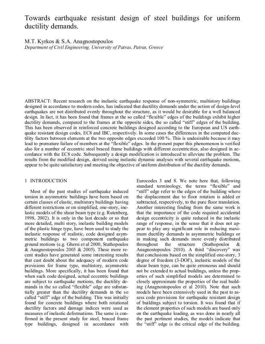 Towards earthquake resistant design of steel buildings for uniform ductility demands
